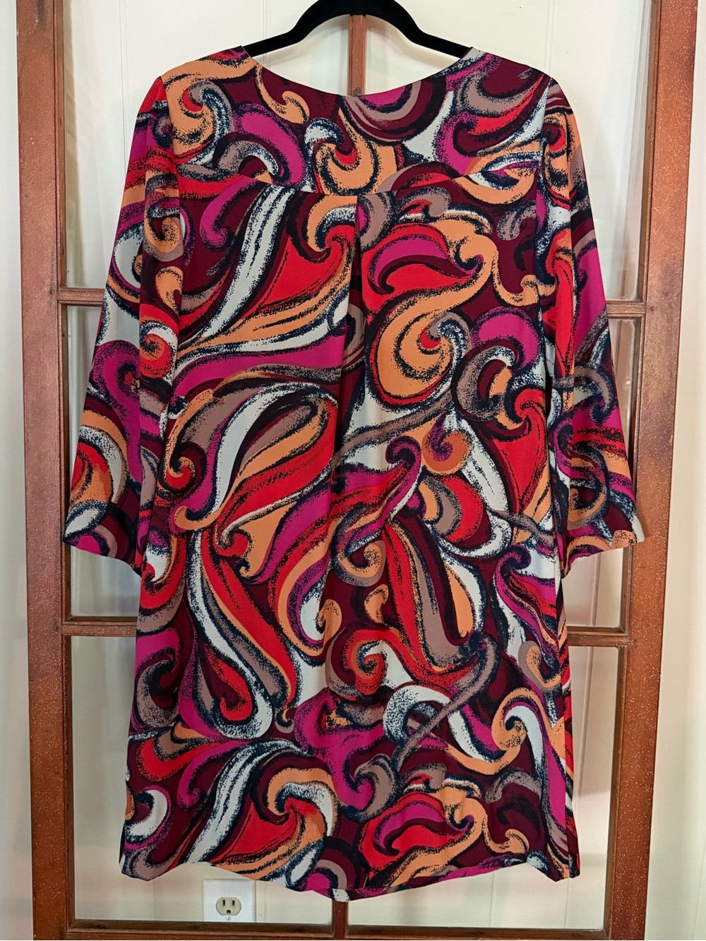 Anthropologie Maeve Bold 70s Flavia Swirl Print 3/4 SIeeve Mini Shift Dress - S - Picture 6 of 8